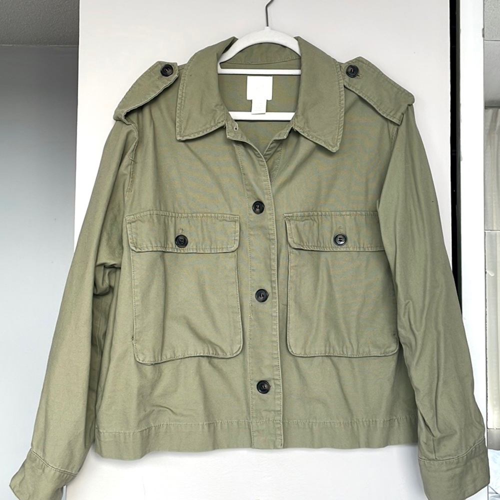 H&M Green Cropped Military Jacket Size M